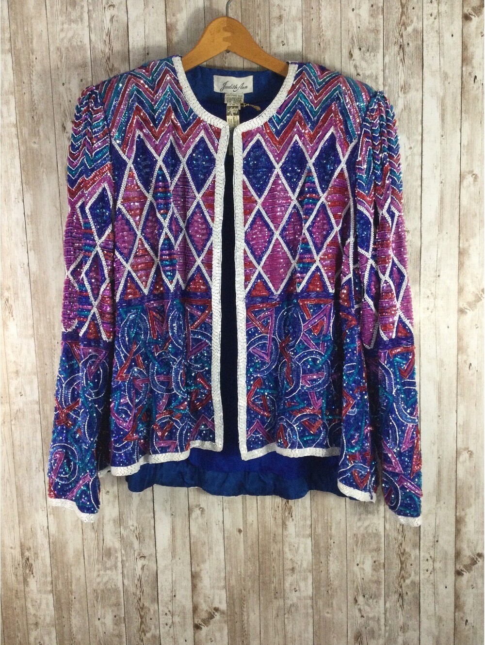 NEW Vtg Judith Ann 100% Silk Sequin Beaded Jacket Sz 1X Colorful opera RARE